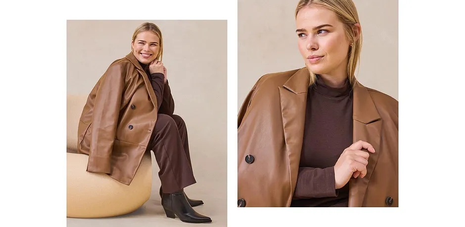 On trend - Oversized blazer van imitatieleer - pimentbruin