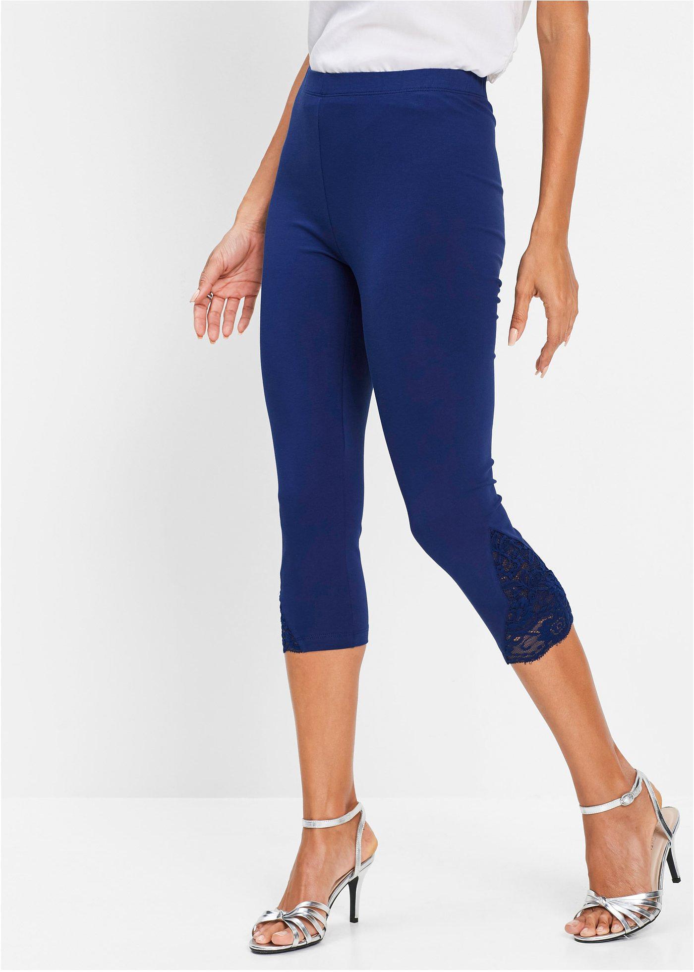 Elegante capri legging met kant middernachtblauw