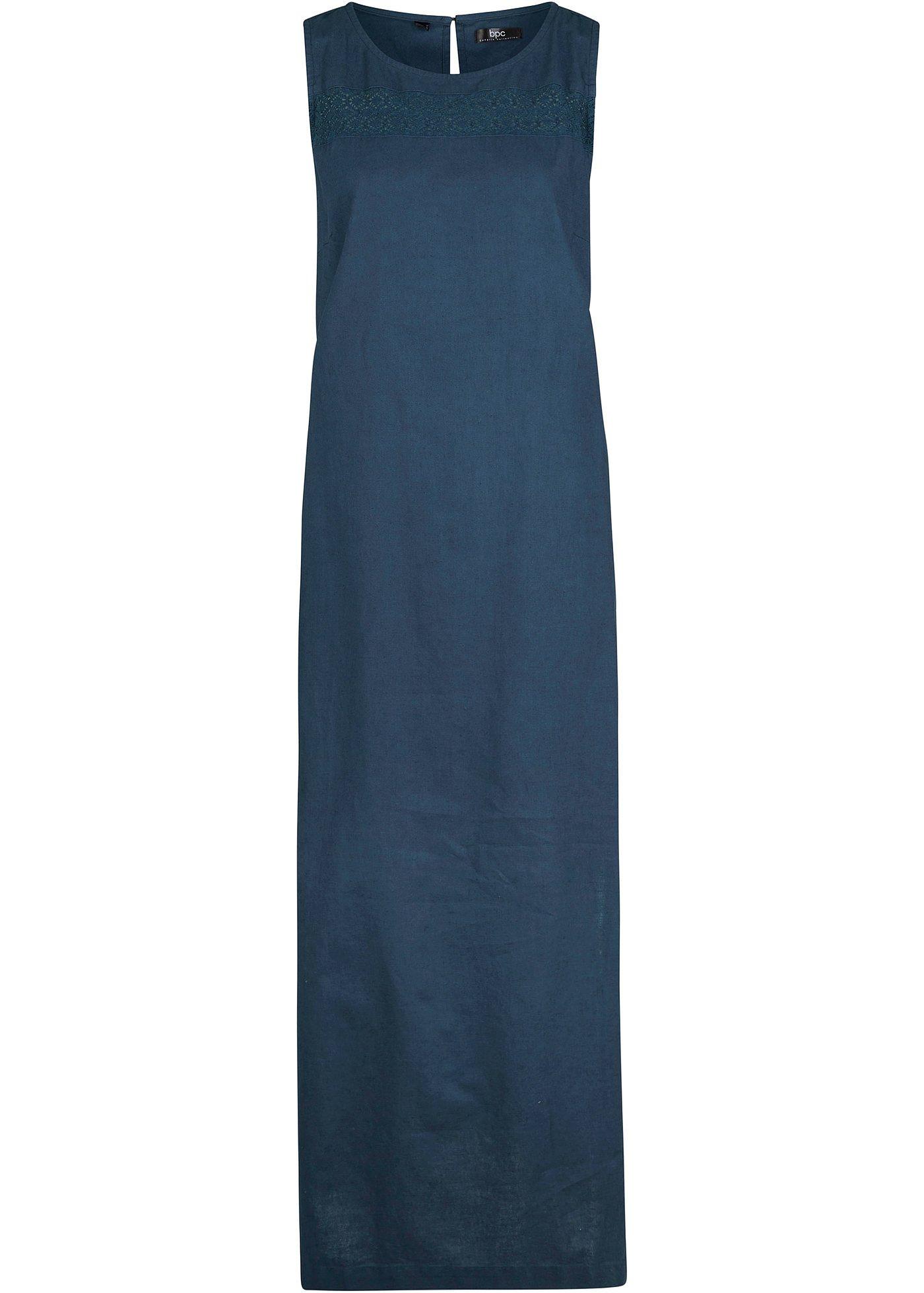 Comfortabele Jurk Met Broderie Anglaise Bij De Hals En Splitten Opzij 