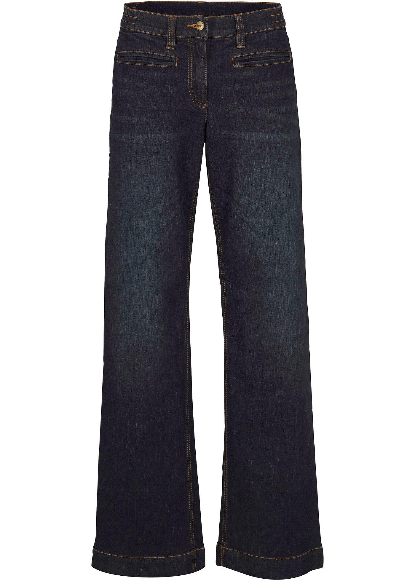 Katoenen jeans met comfortband, Marlene Dietrich stijl - dark denim