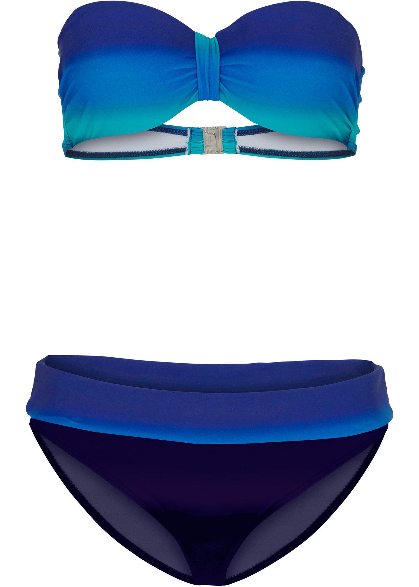 Trendy halter bikini in ombré look donkerblauw/lichtblauw, Cup D
