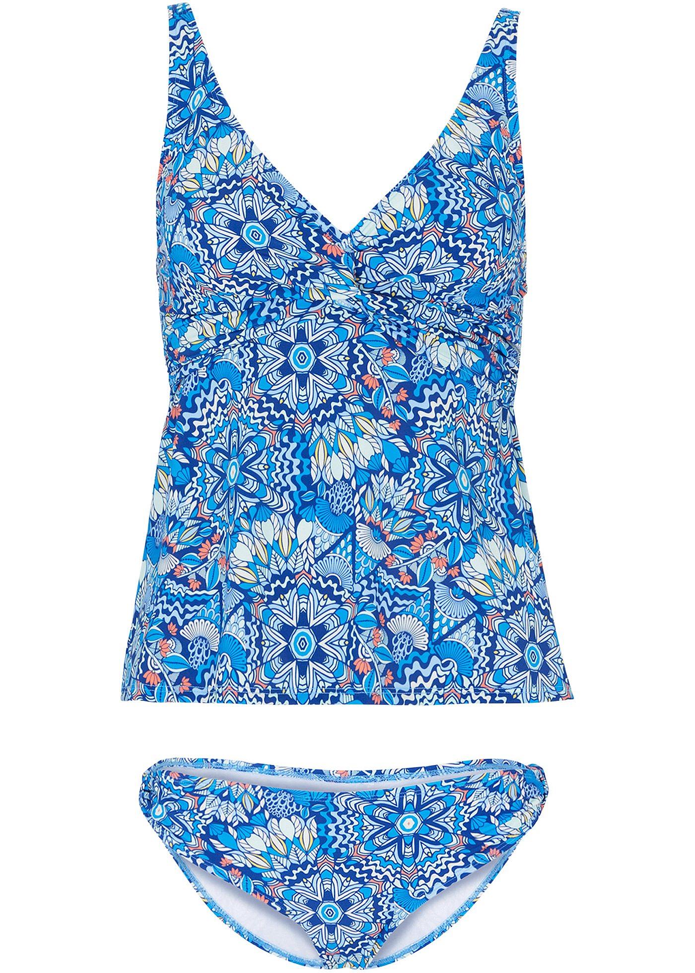Elegante tankini met leuke details blauw grafische print