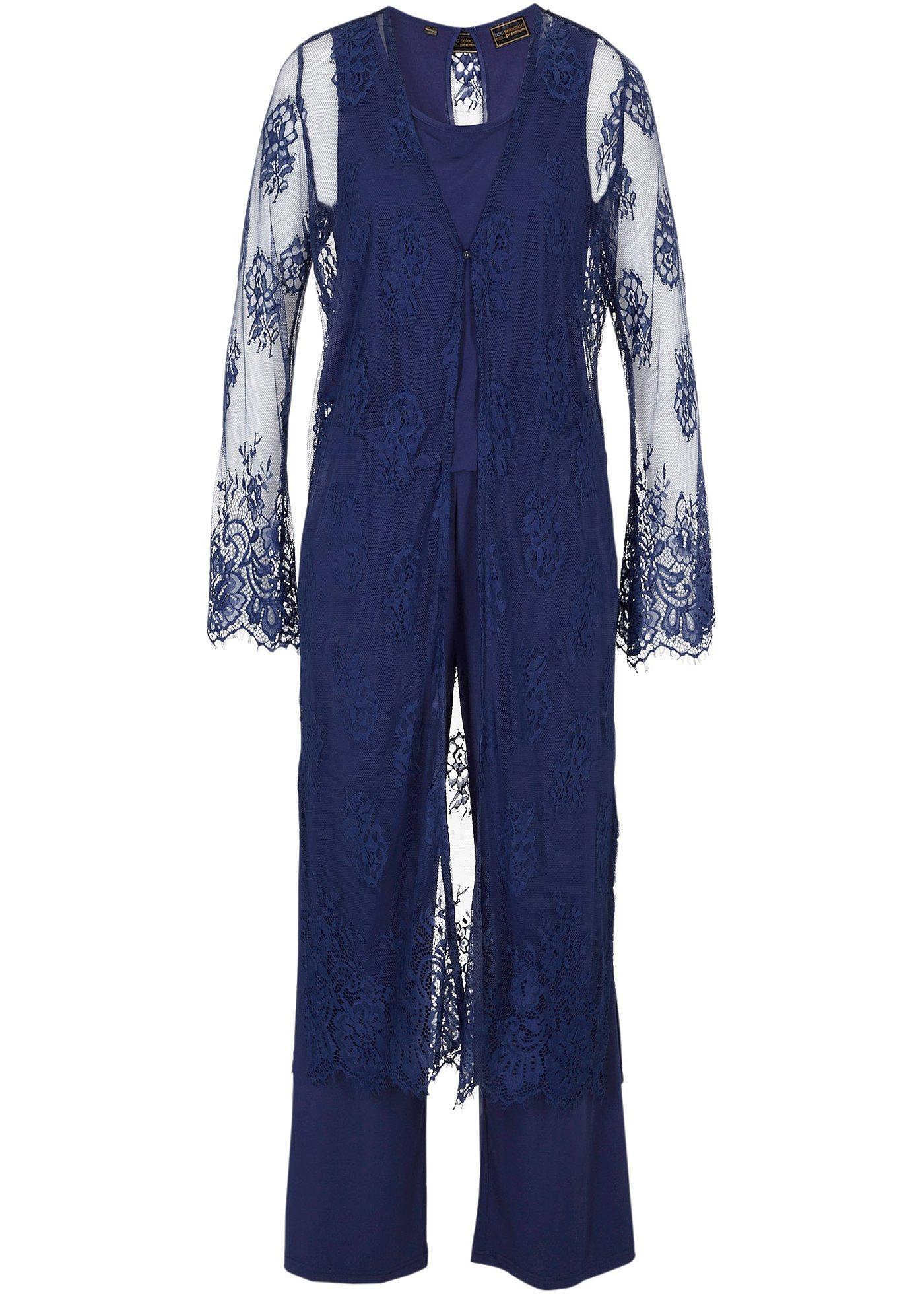 Elegante jumpsuit met een bijpassend vest van kant diepzeeblauw