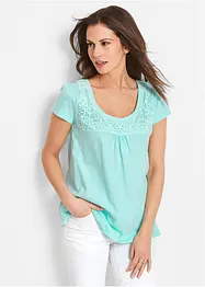 Katoenen shirt met kant, korte mouw, bonprix