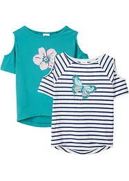 Meisjes T-shirt met cut-outs (set van 2), bonprix