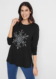 Katoenen longsleeve met metallic sneeuwvlokken, bonprix