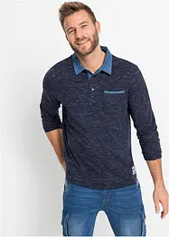 Poloshirt met geweven kraag, lange mouw, bonprix