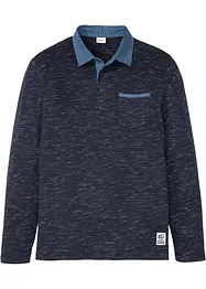 Poloshirt met geweven kraag, lange mouw, bonprix