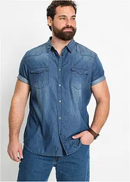 Spijkeroverhemd met korte mouw van biologisch katoen, slim fit, bonprix