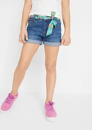 Meisjes jeans short met ceintuur, mid waist, bonprix