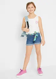 Meisjes jeans short met ceintuur, mid waist, bonprix