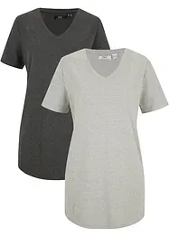 Basic longshirt met V-hals (set van 2), bonprix