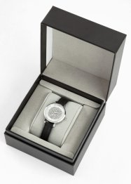 Horloge met leren bandje en kristallen, bpc bonprix collection