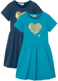 Meisjes jersey jurk (set van 2), korte mouw, bpc bonprix collection