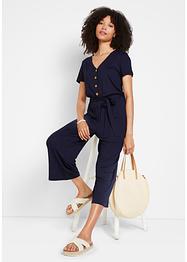 Jersey jumpsuit met V-hals, korte mouw, bpc bonprix collection