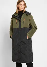 Lange parka met capuchon en materiaalmix, recht model, bonprix