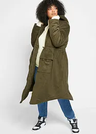Lange corduroy jas met teddy fleece capuchon, bonprix