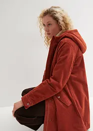 Warme corduroy parka met teddy voering in capuchon, A-lijn, bonprix