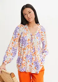 Wijde blouse in A-lijn met structuur, print en 7/8 mouwen, bonprix