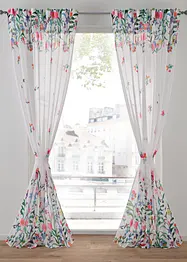 Transparant gordijn met bloemenprint en embrasse (set van 2), bonprix