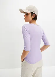 Geribd shirt met V-hals, halflange mouw, bonprix