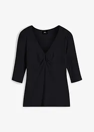 Geribd shirt met V-hals, halflange mouw, bonprix