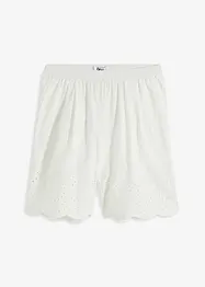 Wijde katoenen short met high waist comfortband en broderie anglaise, bonprix