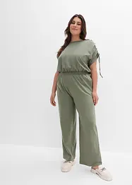 Jersey jumpsuit met rijgkoordjes en wijde pijpen, bonprix