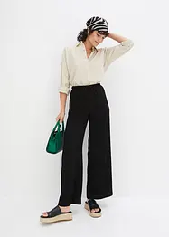 High waist broek van gestructureerde jersey met elastische band en strikkoordjes, bonprix