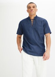 Spijkeroverhemd met vetersluiting, korte mouw, John Baner JEANSWEAR