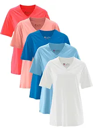 Wijd longshirt met V-hals (set van 5), korte mouw, bonprix