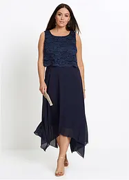Premium chiffon midi jurk met kant, bonprix