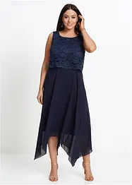 Premium chiffon midi jurk met kant, bonprix