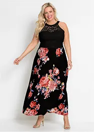 Gebloemde maxi zomerjurk met een kanten lijfje, bonprix