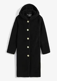 Lange teddy jas met capuchon en zakken, bonprix