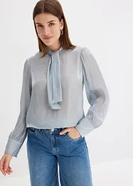 Blouse met strik van glanzend satijn, bonprix