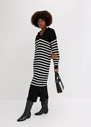 Gebreide oversized jurk met kraag en strepen, bonprix