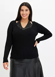 Geribd shirt met glittersteentjes, bonprix