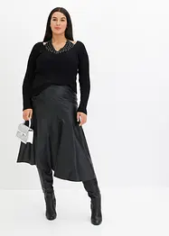 Geribd shirt met glittersteentjes, bonprix