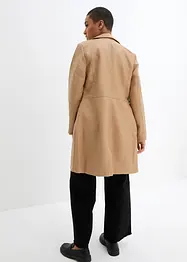 Lange imitatieleren jas met revers, getailleerd, bonprix