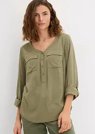Blouse met lange mouwen en V-hals van vloeiende viscose, bonprix