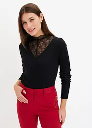 Geribd shirt met kanten halslijn, bonprix