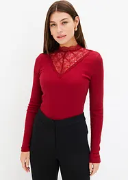 Geribd shirt met kanten halslijn, bonprix