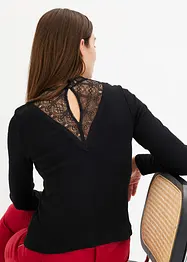 Geribd shirt met kanten halslijn, bonprix