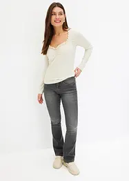 Geribd shirt met plooitjes en volants, bonprix
