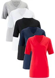 Wijd longshirt met V-hals (set van 5), korte mouw, bonprix
