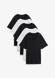 Wijd longshirt met V-hals, korte mouw  (set van 5), bonprix