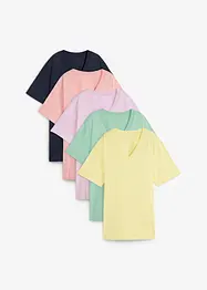 Wijd longshirt met V-hals (set van 5), korte mouw, bonprix