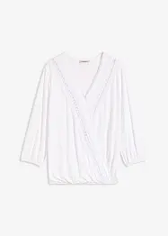 Shirt met 3/4 mouwen en kant in een wikkelllook, bonprix