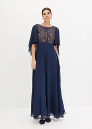 Chiffon jurk met cap en inzetstuk van kant, bonprix